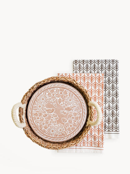Bread Warmer & Basket Gift Set with Tea Towel - Garden Round