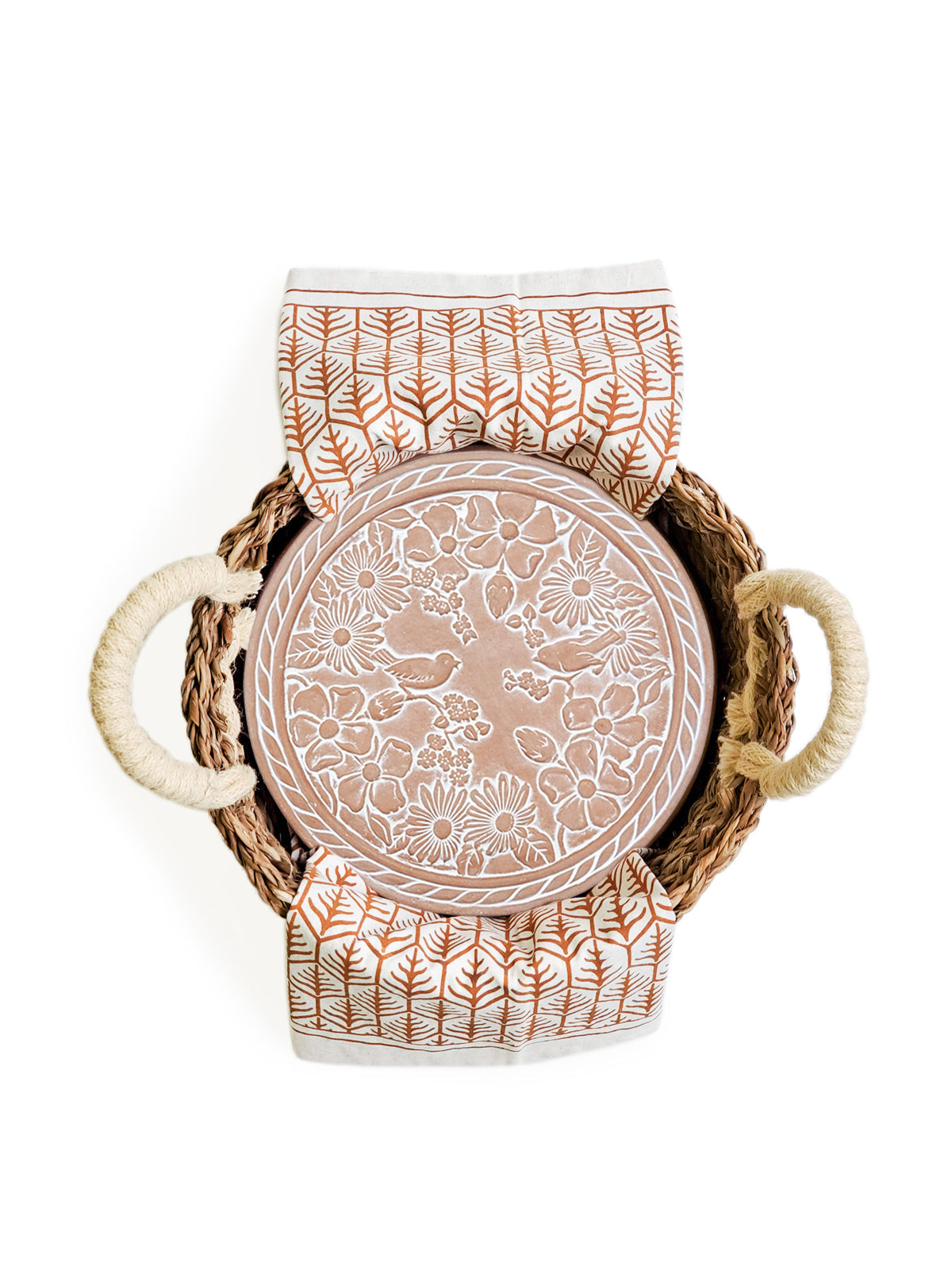 Bread Warmer & Basket Gift Set with Tea Towel - Garden Round