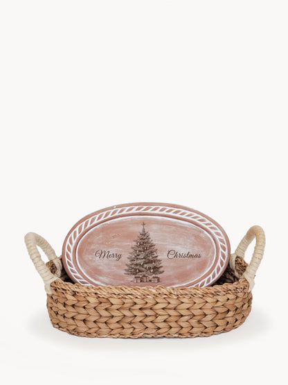 Bread Warmer & Basket - Christmas Tree Oval