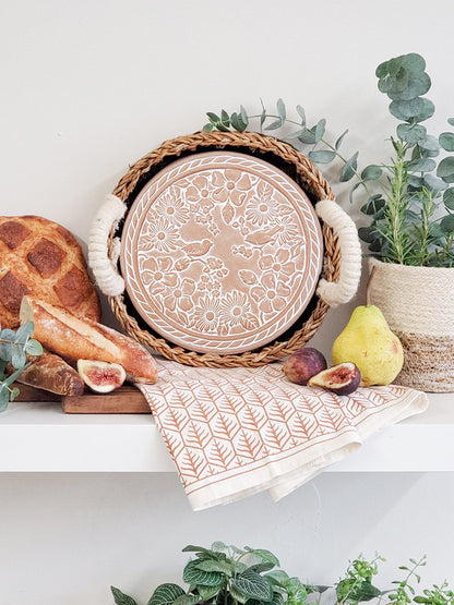 Bread Warmer & Basket Gift Set with Tea Towel - Garden Round