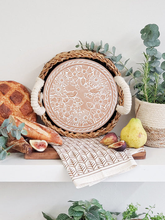 Bread Warmer & Basket Gift Set with Tea Towel - Garden Round